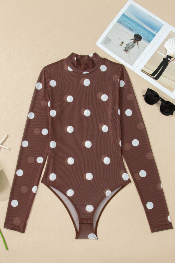 Black Vintage Polka Dot Print Mesh Long Sleeve Bodysuit