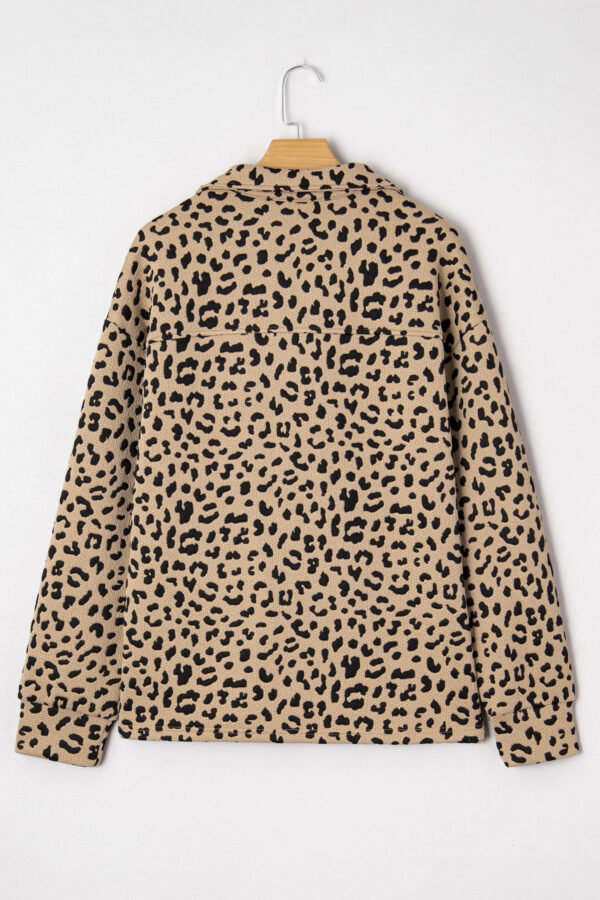 Parchment Leopard Polo Collar V Neck Pullover Top