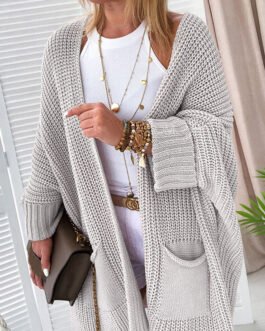 Gray Oversized Fold Over Sleeve Open Front Cardigan