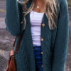 Peacock Blue Cable Knit Button Front Pocketed Baggy Cardigan