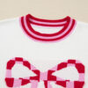 White Striped Trim Bow Graphic Round Neck Drop Shoulder Sweater