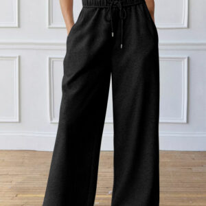 Black Elastic High Waist Drawstring Sweatpants