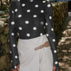 Black Vintage Polka Dot Print Mesh Long Sleeve Bodysuit