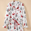 White Christmas Fashion Print Velvet Trim Bow Knot Pajama 2pcs Short Set