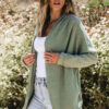 Laurel Green Waffle Knit Open Front Cardigan