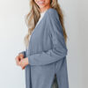 Ashleigh Blue Solid Color Rib Knit Open Front Tunic Cardigan