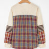 Beige Waffle Stripe Plaid Patchwork Henley Knit Top