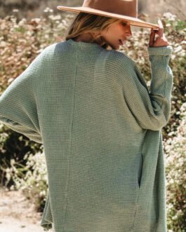 Laurel Green Waffle Knit Open Front Cardigan