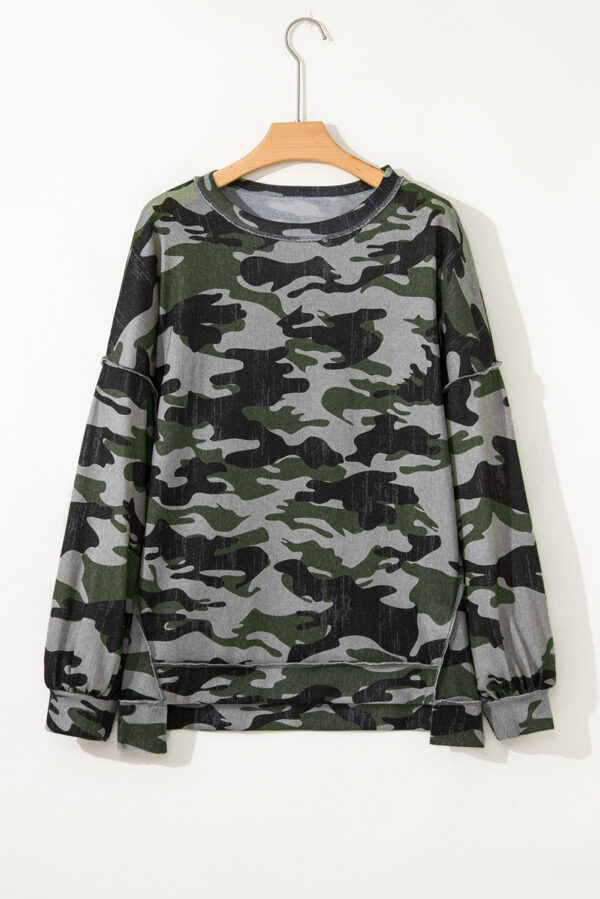 Dearlove Multicolour Retro Camouflage Print Exposed Seam Patchwork Drop Shoulder Sweatshirt