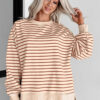 Khaki Stripe Ribbed Band Seam Detail Baggy Sweatshirt