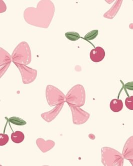 Beige Bow Fruit Print Contrast Pipping Short Pajamas Set