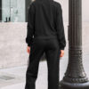 Black Varsity Striped Detail Crewneck Pullover Elastic Sweatpants 2pcs Outfit