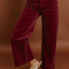 Burgundy Corduroy Solid Color High Waist Wide Leg Pants