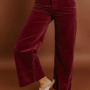 Burgundy Corduroy Solid Color High Waist Wide Leg Pants