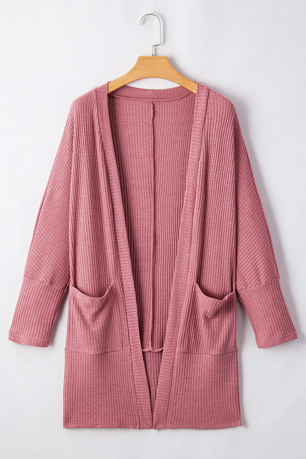 Mineral Red Solid Color Waffle Knit Cardigan with Pocket - Image 7