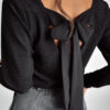 Black Metallic Bowknot Open Back V Neck Top