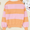 Orange Stripe Colorblock Half Zip Oversize Sweater