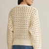 Beige Hollowed Pattern Knit Zip Up Drop Shoulder Sweater Cardigan