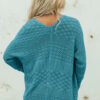Lapis Mix Pattern Hollowed Knit Open Front Cardigan