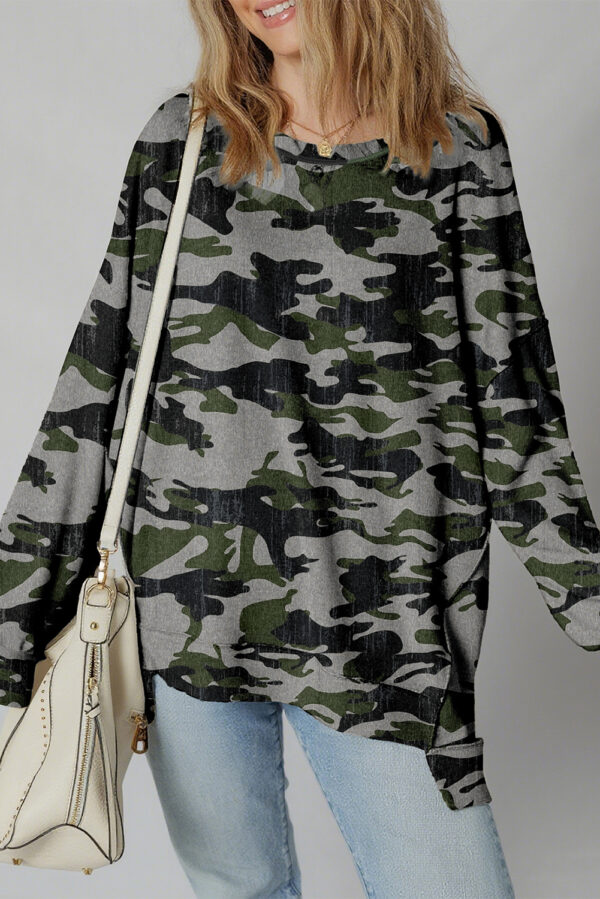 Dearlove Multicolour Retro Camouflage Print Exposed Seam Patchwork Drop Shoulder Sweatshirt