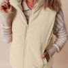 Beige Corduroy Stand Neck Zipped Puffer Vest