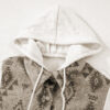 Gray Western Aztec Print Color Block Patchwork Drawstring Hooded Shacket