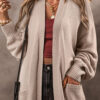 Beige Side Pockets Open Front Long Knitted Cardigan