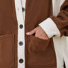 Brown Color Block Patchwork Button Down Fleece Shacket