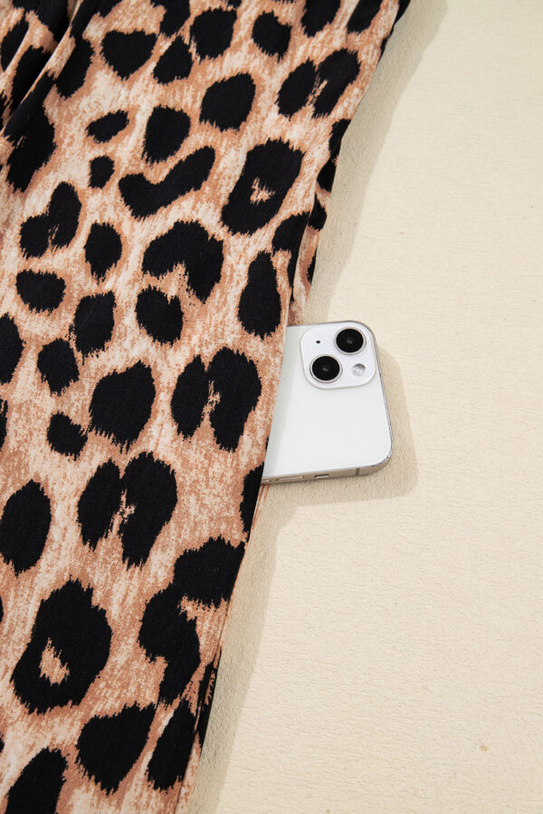 Brown Leopard Print Smocked Detail Flowy Midi Dress