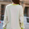 Rose Stripe Contrast Ribbed Trim Crossed Stitch Drop Shoulder Sweatshirt