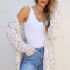 White Confetti Rib Knit Long Sleeve Cardigan