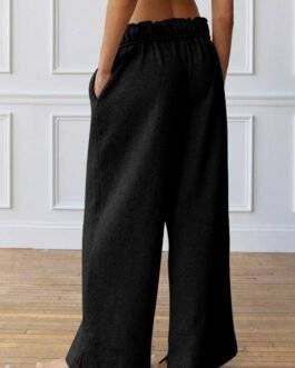 Black Elastic High Waist Drawstring Sweatpants