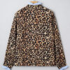 Brown Wild Leopard Print Contrast Striped Frilled Trim Chic Shirt