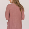 Mineral Red Solid Color Waffle Knit Cardigan with Pocket