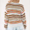 Khaki Stripe Eyelet Patterned Drop Shoulder Sweater