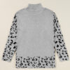 Gray Leopard High Neck Side Slit Oversized Sweater