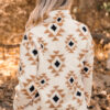 Khaki Aztec Print Sherpa Quarter Zip Collar Sweatshirt