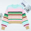 Multicolour Striped Knit Ribbed Trim Boxy Fit Cropped Sweater