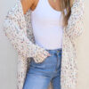 White Confetti Rib Knit Long Sleeve Cardigan