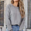 Light French Beige Front Center Seam Drop Shoulder Pullover Solid Sweater