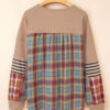 Straw Yellow Waffle Stripe Plaid Patchwork Henley Knit Top