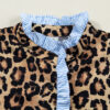 Brown Wild Leopard Print Contrast Striped Frilled Trim Chic Shirt