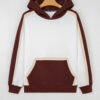 Coffee Color Block Patchwork Athleisure Hooded Sweatshirt