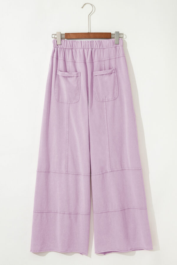 Pink Mineral Wash Exposed Seam Drawstring Elastic Waistband Wide Leg Cargo Pants