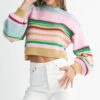 Multicolour Striped Knit Ribbed Trim Boxy Fit Cropped Sweater
