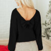 Fiery Red Festive Bow Backless Bubble Sleeve Sweater