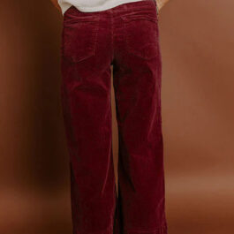 Burgundy Corduroy Solid Color High Waist Wide Leg Pants