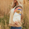 Light French Beige Aztec Patchwork Raglan Pullover Sweatshirt