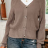 Goat Mixed Texture Knit Button V Neck Sweater Cardigan