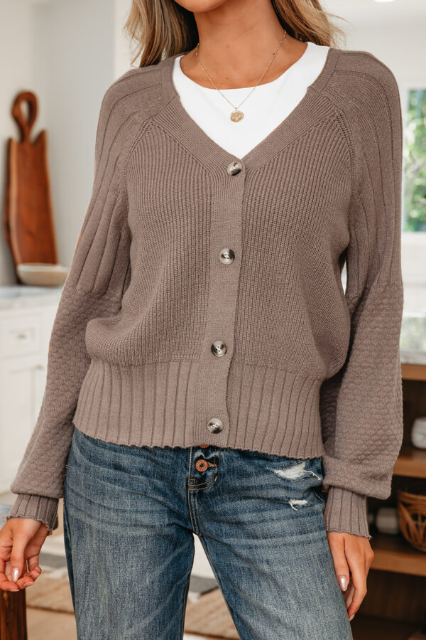 Goat Mixed Texture Knit Button V Neck Sweater Cardigan